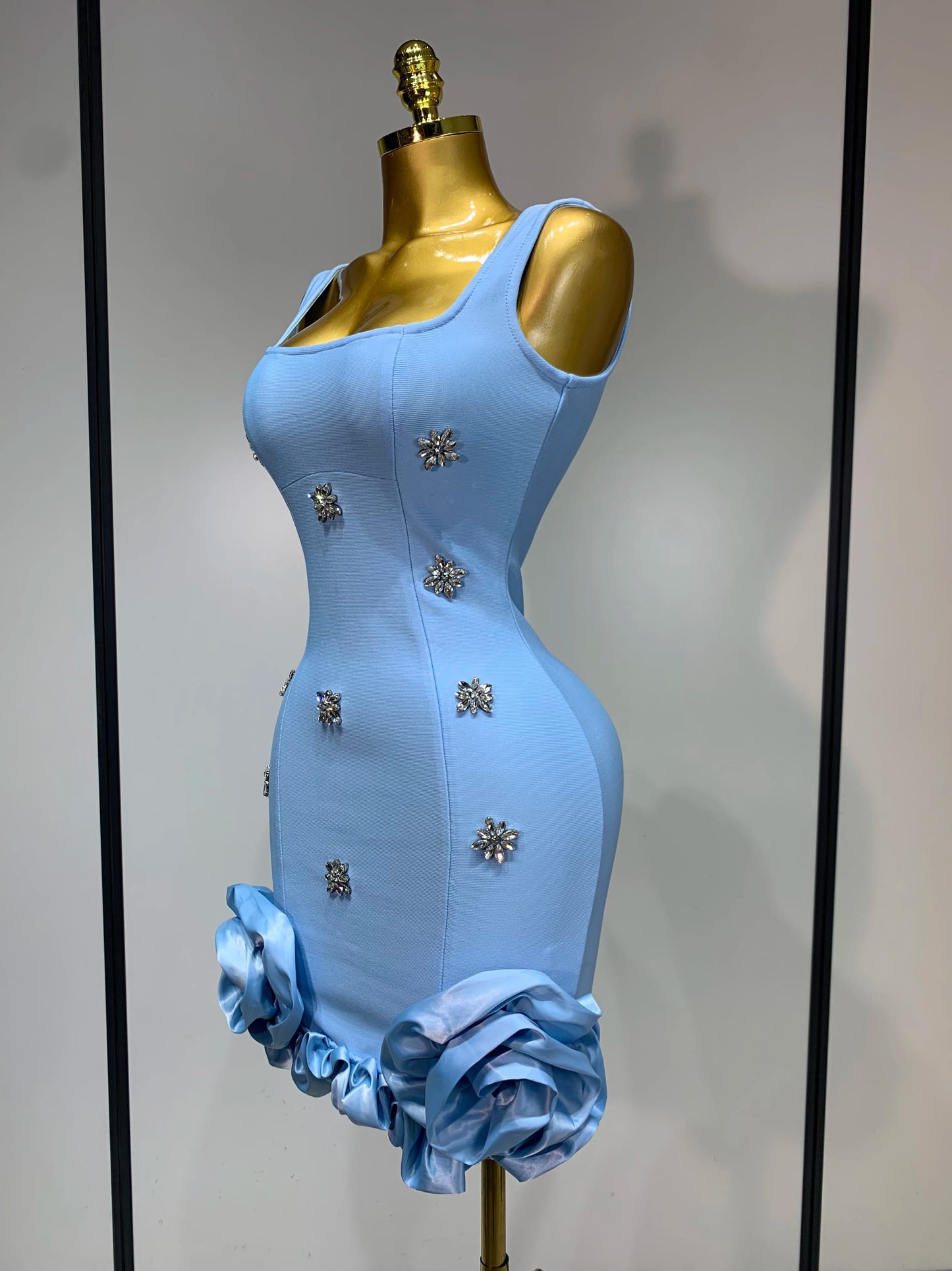 Crystal Sleeveless Square Collar Bodycon Mini Bandage Dresses