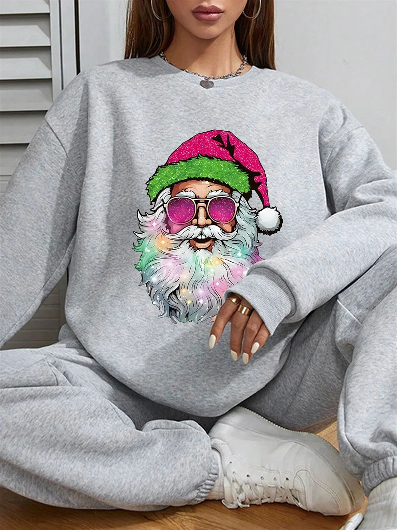 Christmas Tops Women Casual Snowflake Santa Claus T-shirt Tee Long Sleeve Basic Xmas Hoodie Pullover Oversize Women's Sweatshirt