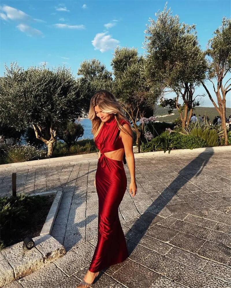 Sleeveless Bodycon Turtleneck Maxi Dress