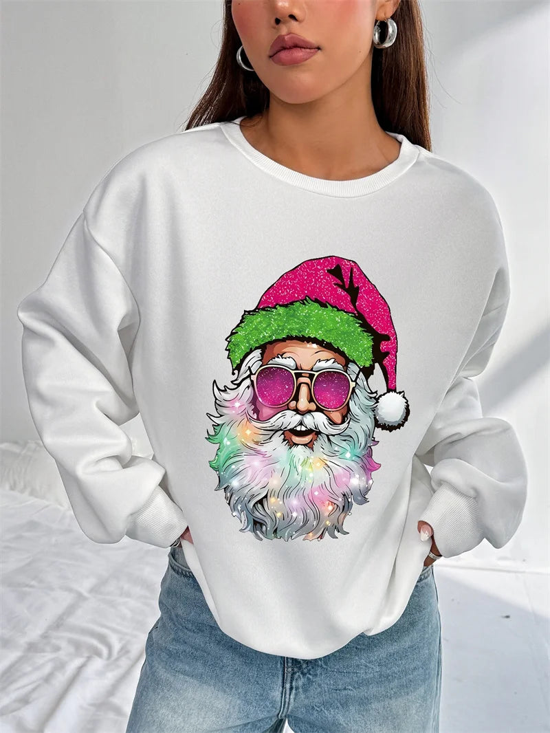 Christmas Tops Women Casual Snowflake Santa Claus T-shirt Tee Long Sleeve Basic Xmas Hoodie Pullover Oversize Women's Sweatshirt