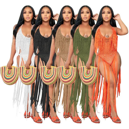 Knitted Tassel See Through Holiday Beach Bodysuits