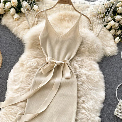 Chic Split Knitted Elastic Bodycon Dresses Streetwear