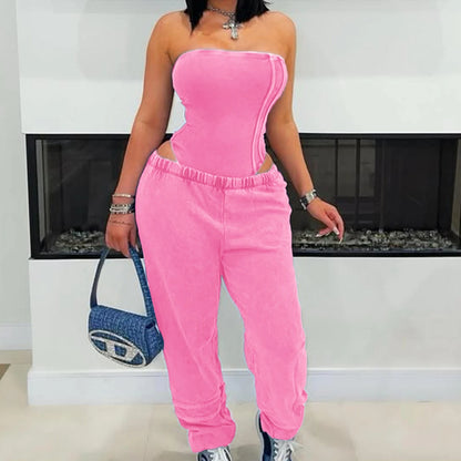Ribbed Bodycon Bodysuits Tops + Jogger Pants (2 pcs.)