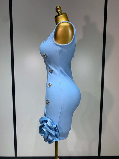 Crystal Sleeveless Square Collar Bodycon Mini Bandage Dresses