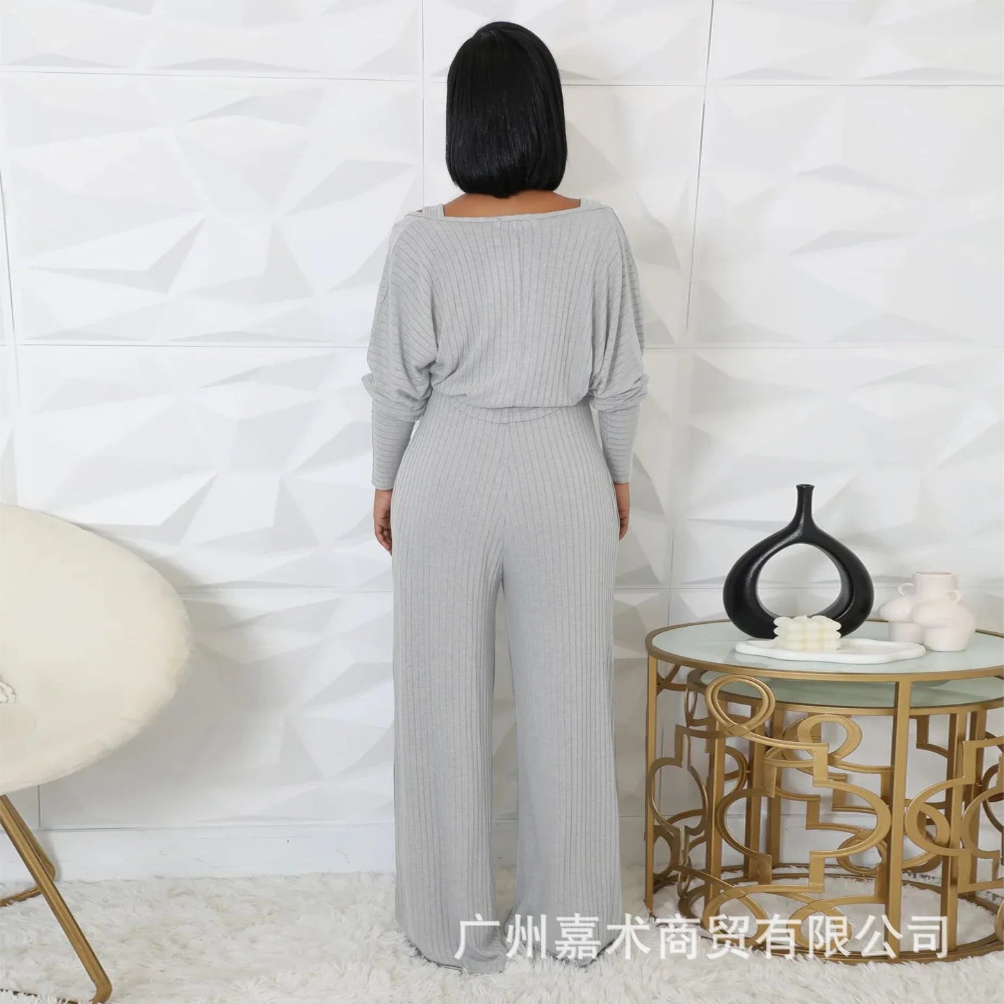 Trendy Solid Color Elastic Wide Leg Jumpsuits (2pcs.)