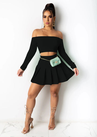 Pleated Mini Skirt Sets Women 2 Pieces  (Vacationing Outfits)