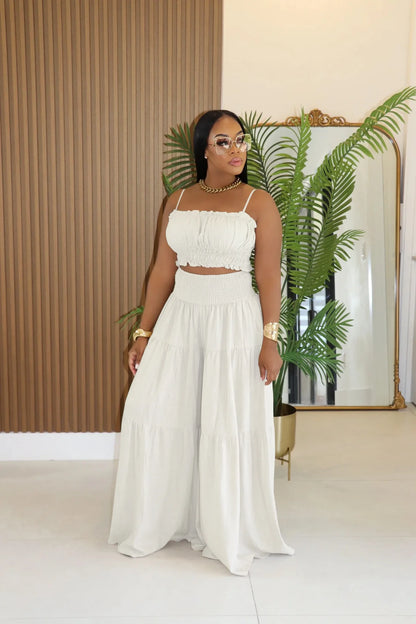Solid Color Spaghetti Strap Tube Top + Wide Leg Pants