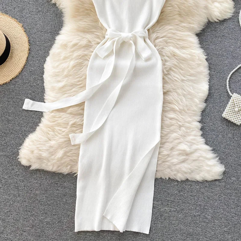 Chic Split Knitted Elastic Bodycon Dresses Streetwear