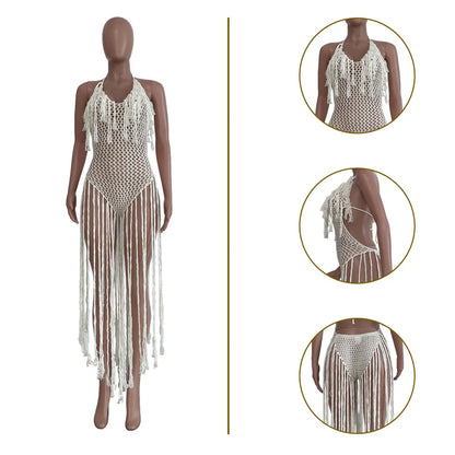 Knitted Tassel See Through Holiday Beach Bodysuits