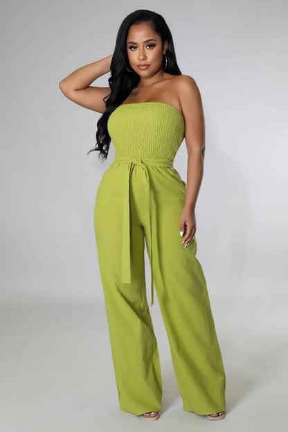 Casual Sleeveless Straight Belted Jumpsuits