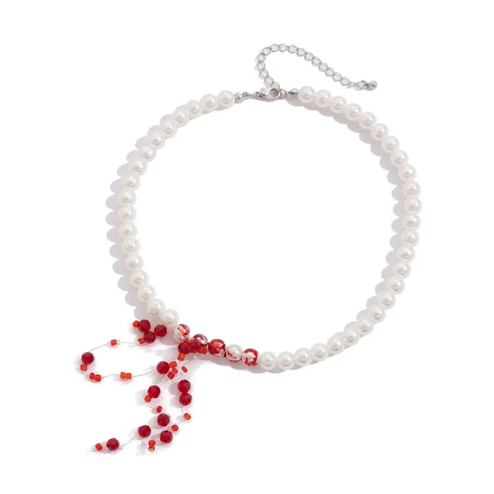 Halloween Gothic Imitation Pearl Blood Drop Necklace