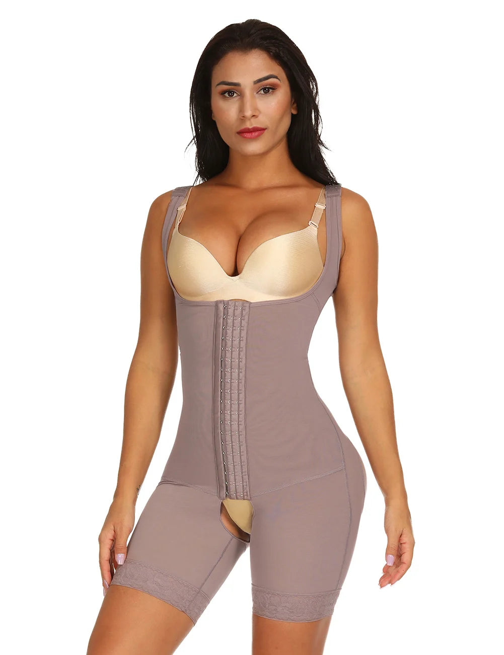 Compression Fabric Abdominal Control Adjustable Shoulder Clasps And Buttock Butt Lifter Slimming Body Shaper