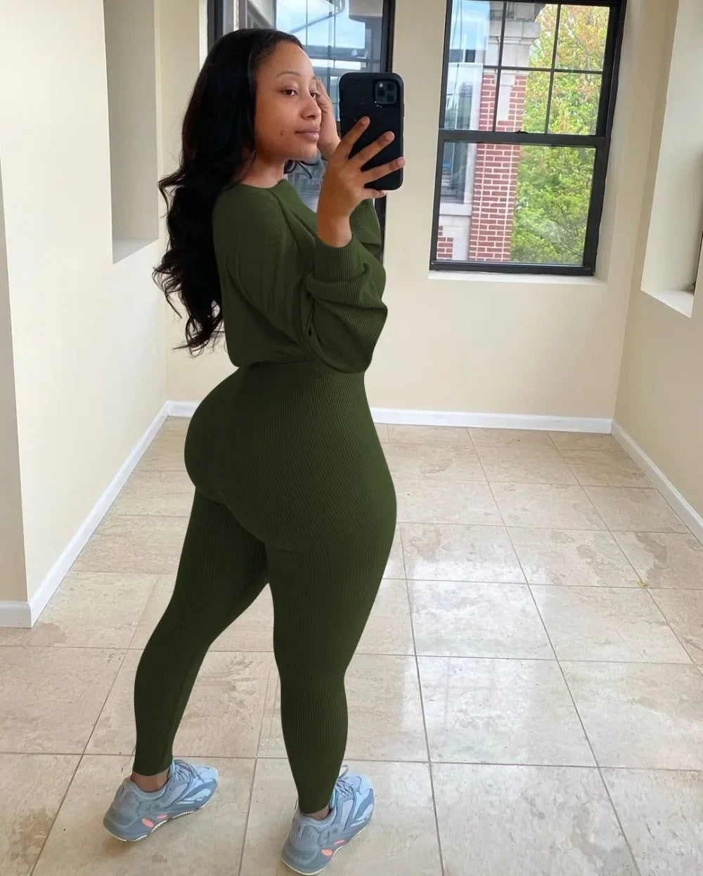 Winter Solid Lucky Label Letter Embroidery Two Piece Sets Women Sweatshirt+Leggings Casual Sporty Tracksuits Female