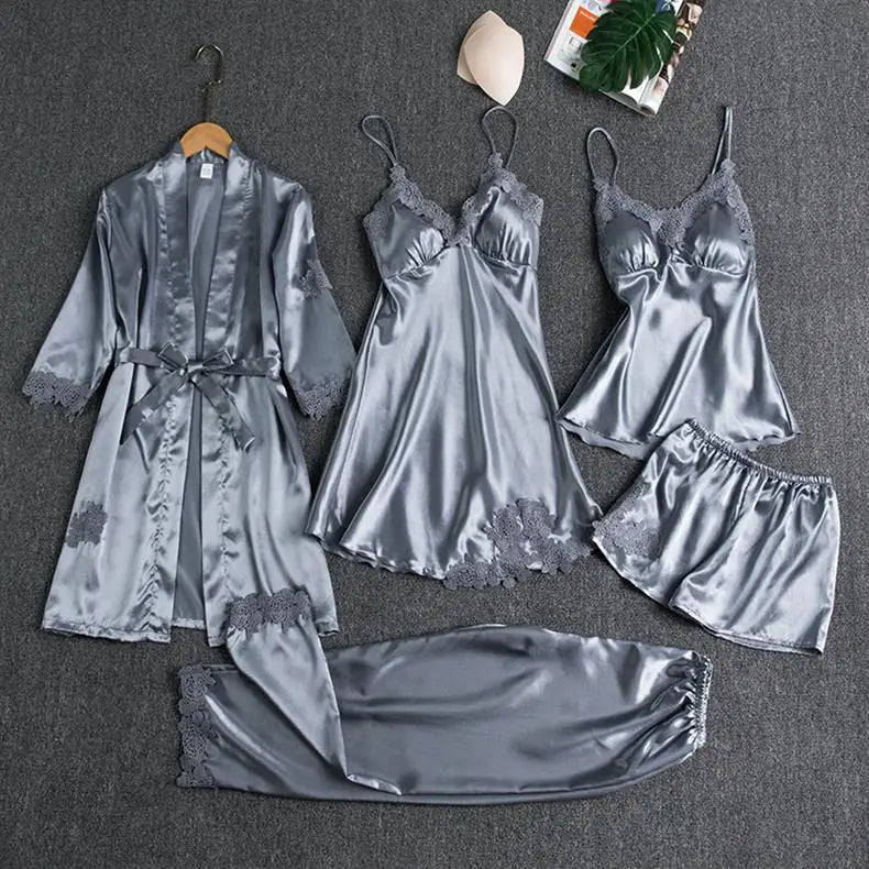 New style nightgown women's sleepwear sexy home wear bridesmaid dress long sleeved plus size five piece set hot selling bathrobe