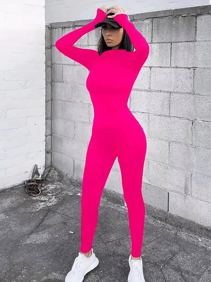 Long sleeve skiing jumpsuit women elastic hight outfit fashion fitness sportswear slim rompers streetwear