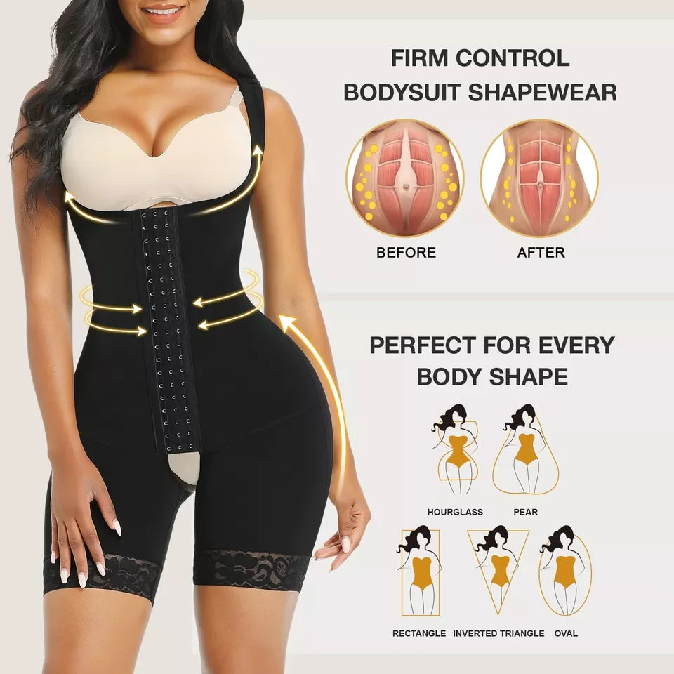 Compression Fabric Abdominal Control Adjustable Shoulder Clasps And Buttock Butt Lifter Slimming Body Shaper