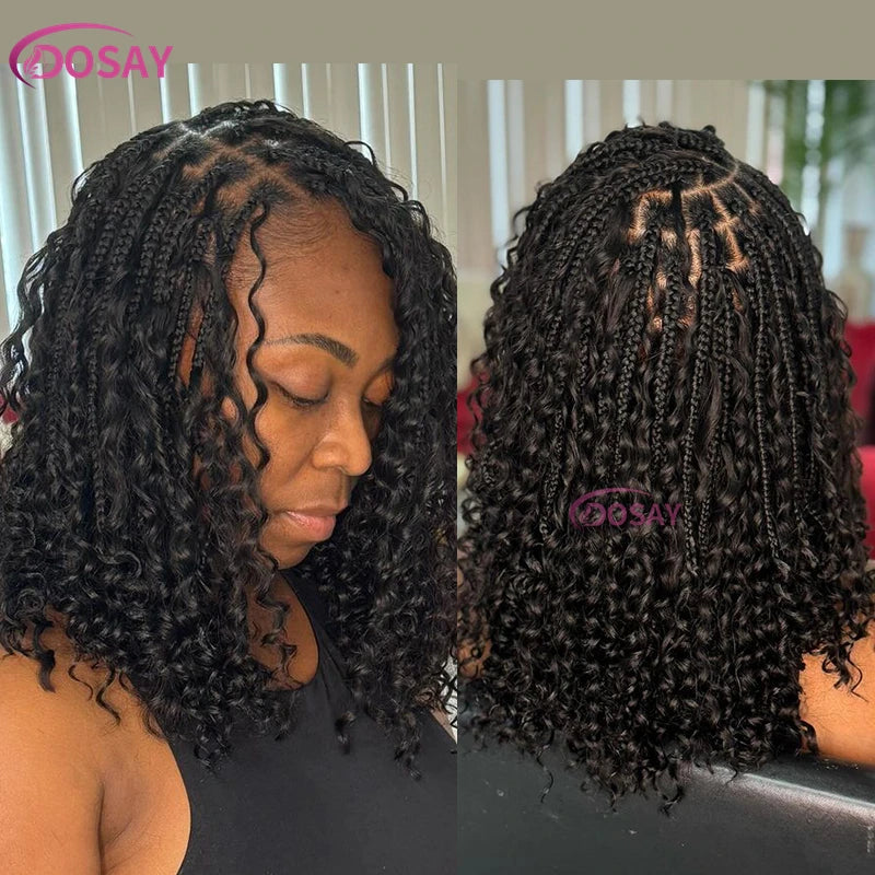 Sue Synthetic Curly Wigs Short Bob 360 Full Lace Braids Wigs 12 Inch Boho Knotless Braided Wigs Goddess Box Wig Pre-Pluck Baby Hair