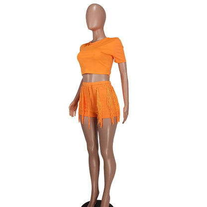 Short Sets Women Two Piece Crop Top + Shorts
