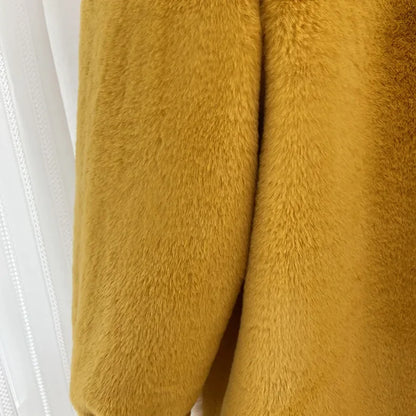 Winter Faux Fur Jackets for Women Furry Warm Splicing Contrast Color Blue Faux Fur Coat Long Jacket Cardigan Women