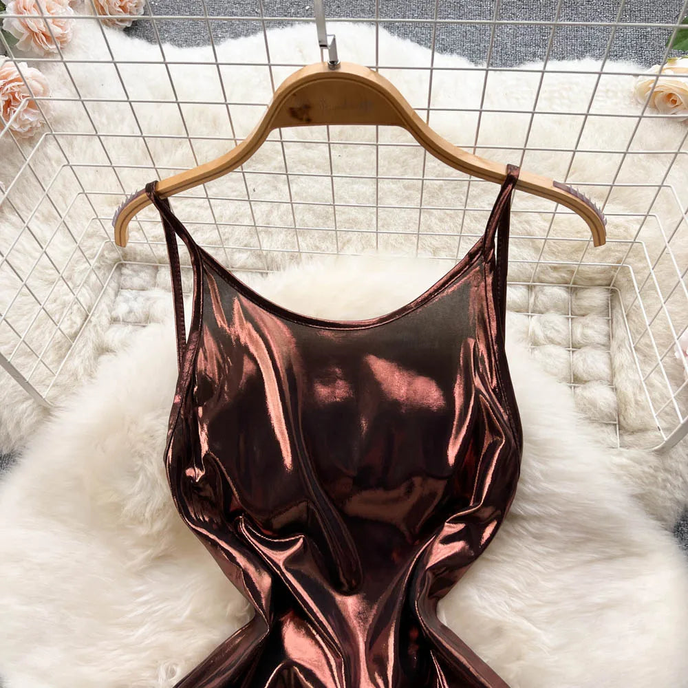 Shiny Satin Backless Maxi Dresses