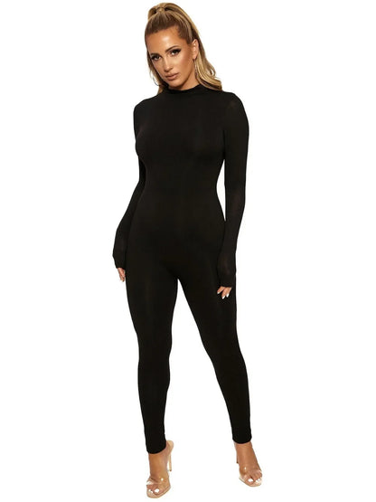 Long sleeve skiing jumpsuit women elastic hight outfit fashion fitness sportswear slim rompers streetwear