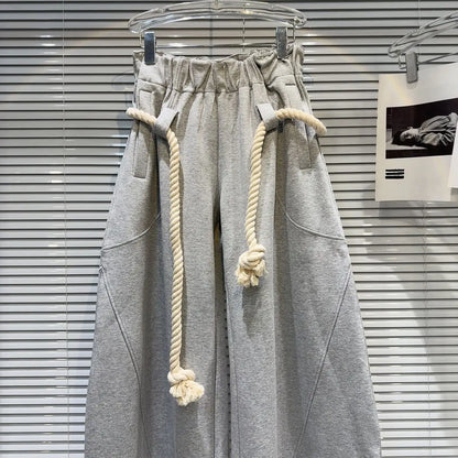 Personalized Woven Rope Belt Loose Wide-leg Pants