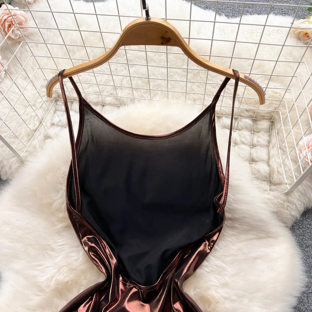 Shiny Satin Backless Maxi Dresses