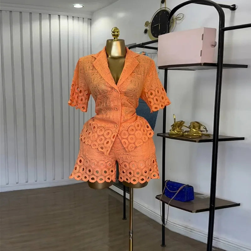 Embroidery Half Sleeve Shirt + Shorts Suit Sets