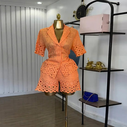 Embroidery Half Sleeve Shirt + Shorts Suit Sets