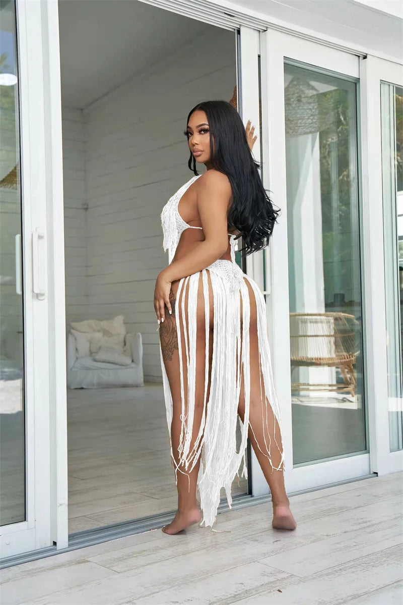 Knitted Tassel See Through Holiday Beach Bodysuits