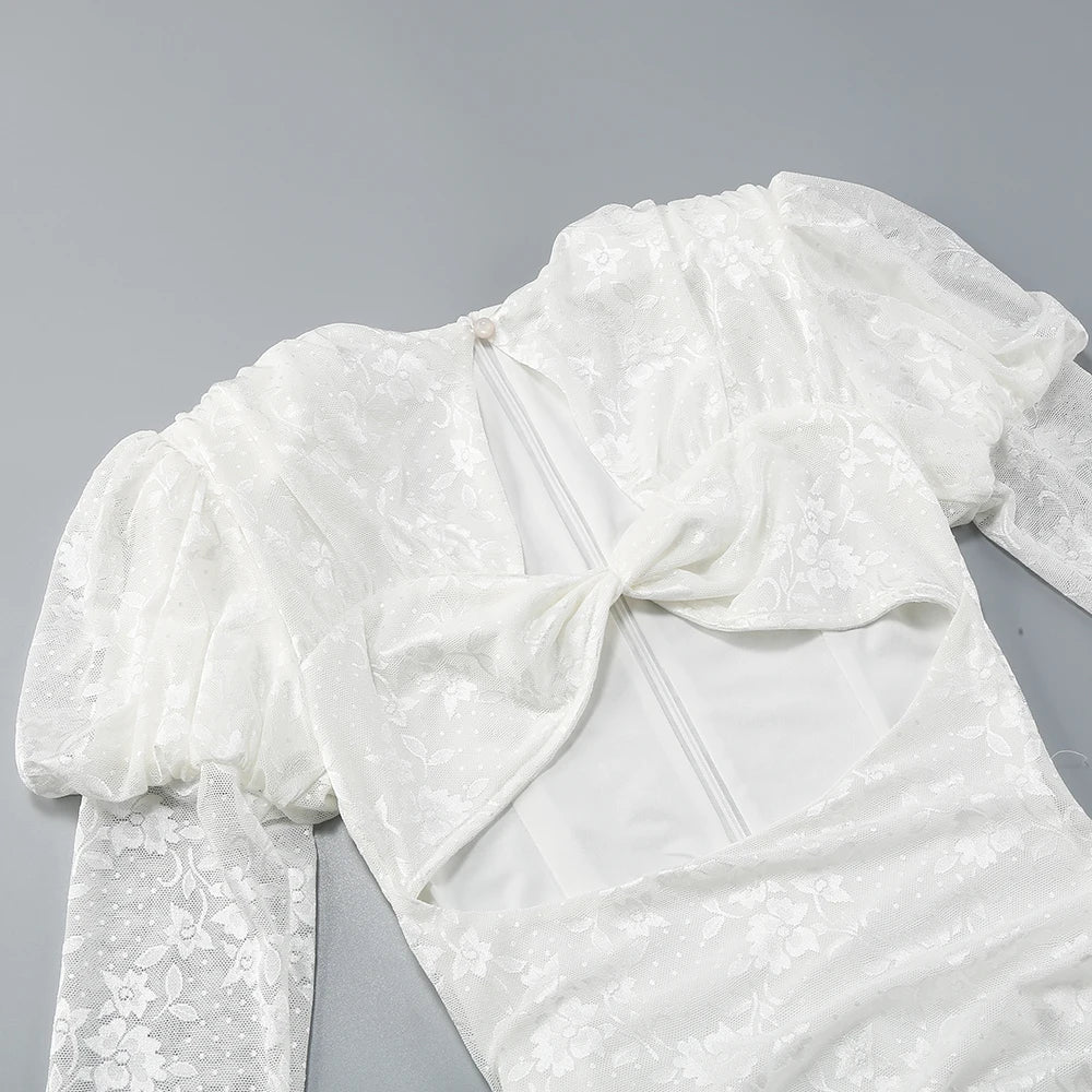 High Quality Lace Draped Bodycon Mini Dress + Gloves