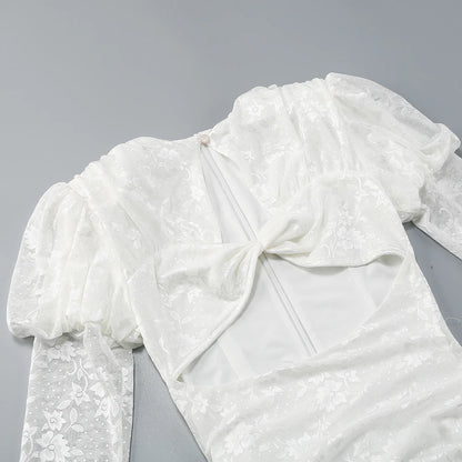 High Quality Lace Draped Bodycon Mini Dress + Gloves