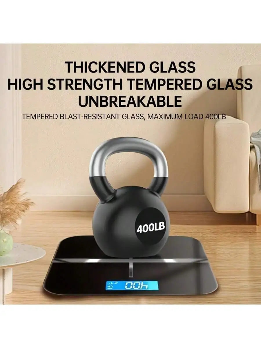 Smart Multi-Function Body Fat & Weight Bathroom Scale with Tempered Glass Wide Platform, 390lbs. For Home, Fitness, Outdoor