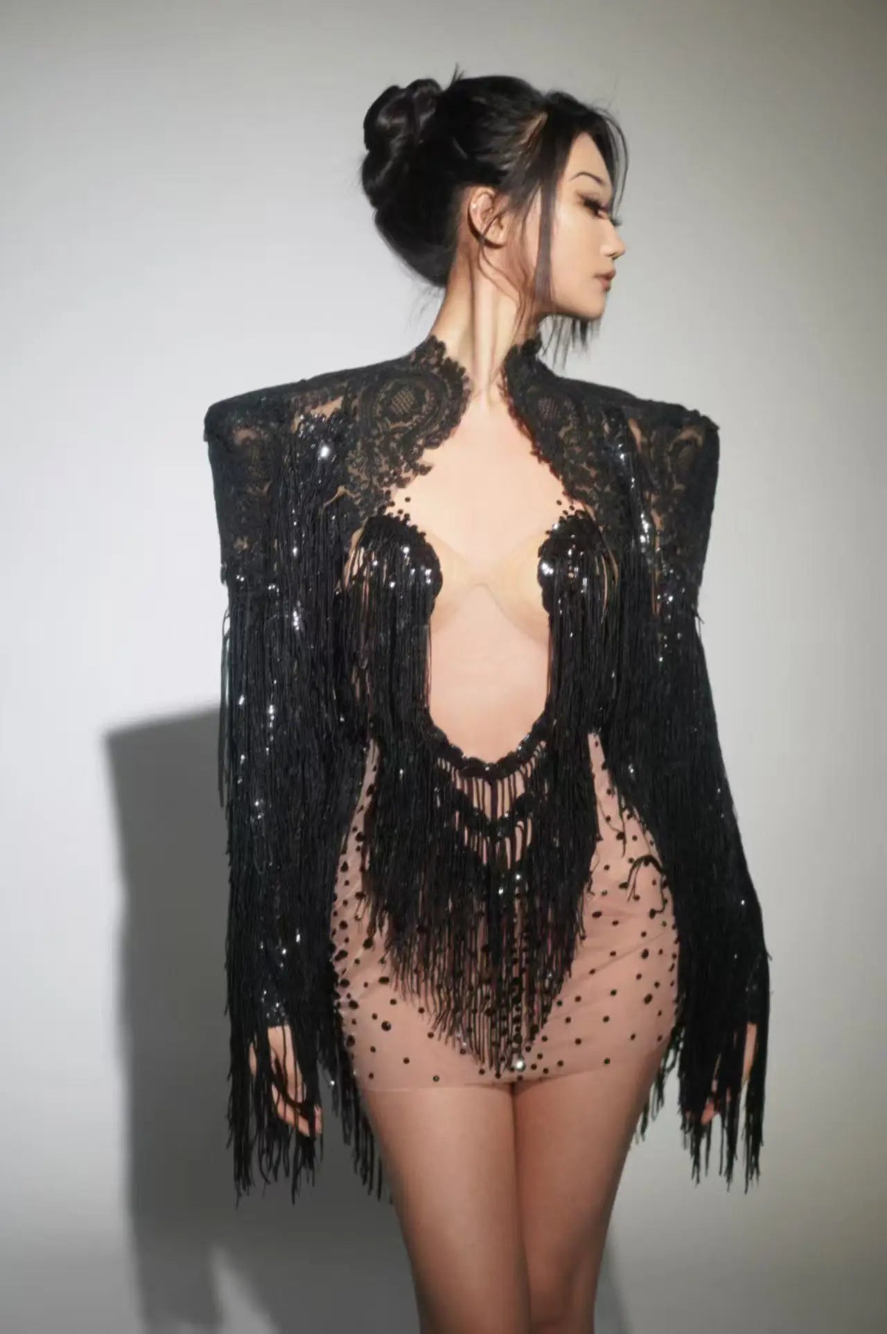 Luxury Sparkly Rhinestone Sequin Tassel Coat + Dress