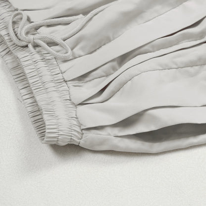 Ruched Lantern Sleeve Drawstring Patchwork Pants