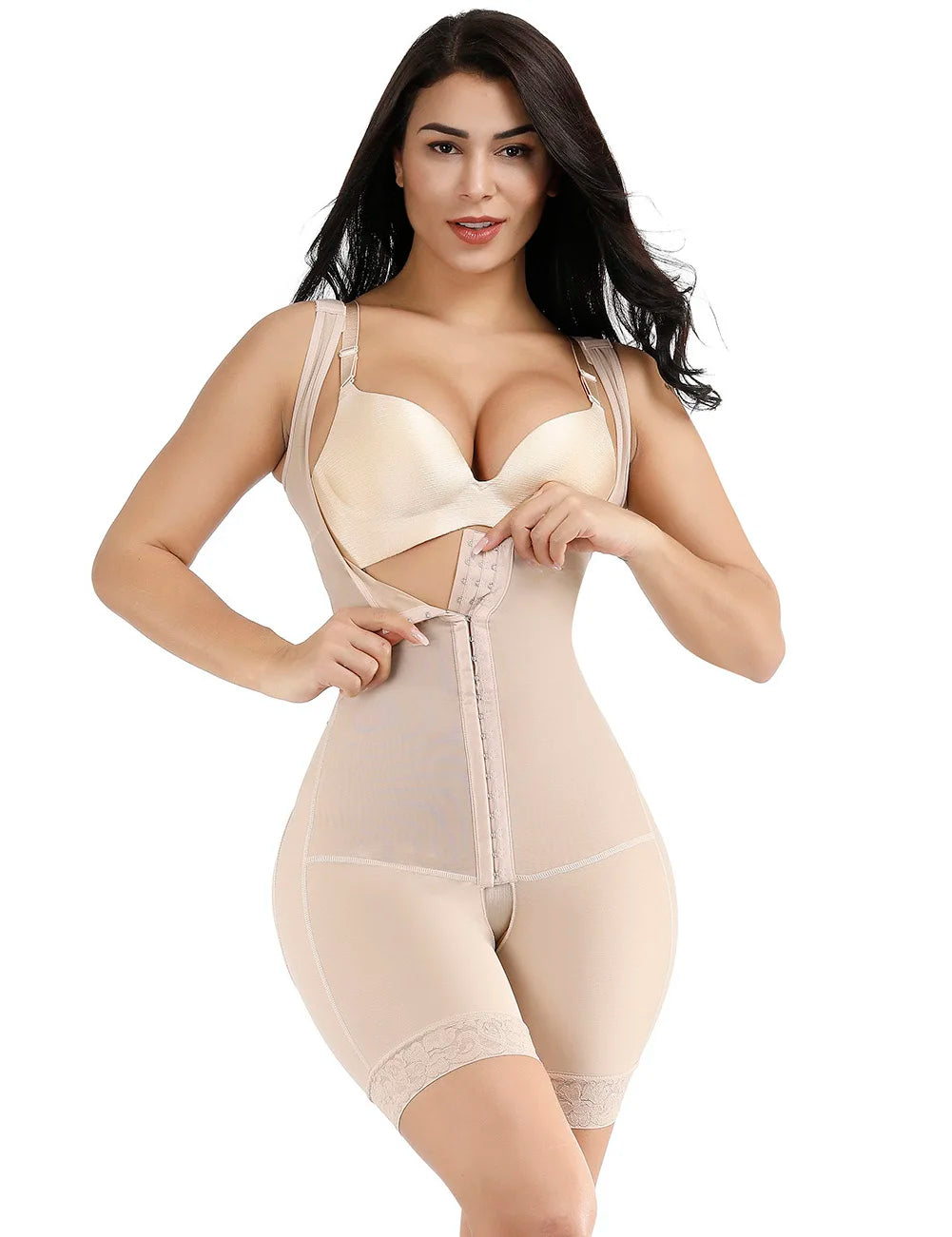 Compression Fabric Abdominal Control Adjustable Shoulder Clasps And Buttock Butt Lifter Slimming Body Shaper