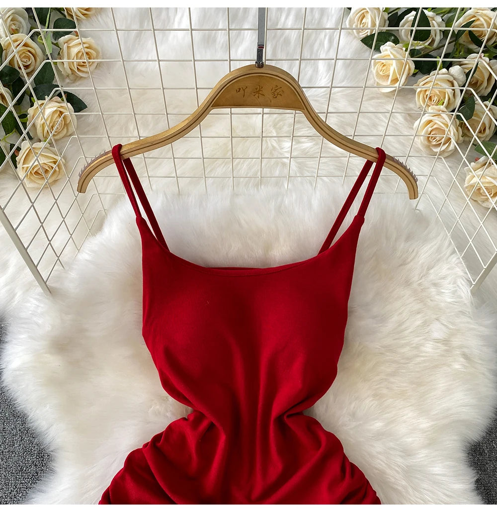 Spaghetti Strap Pleated Temperament Mini Dresses