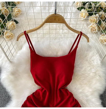 Spaghetti Strap Pleated Temperament Mini Dresses