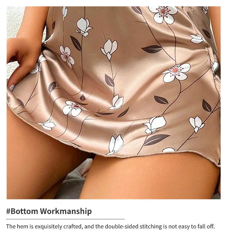Satin Floral Print Comfortable Spaghetti Strap Nightdress