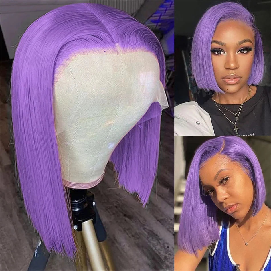 13x4 Short Bob 613 Pink Sky Blue Grey Bone Straight Lace Front Human Hair Wigs For Women Brazilian Colored Lace Frontal Wig