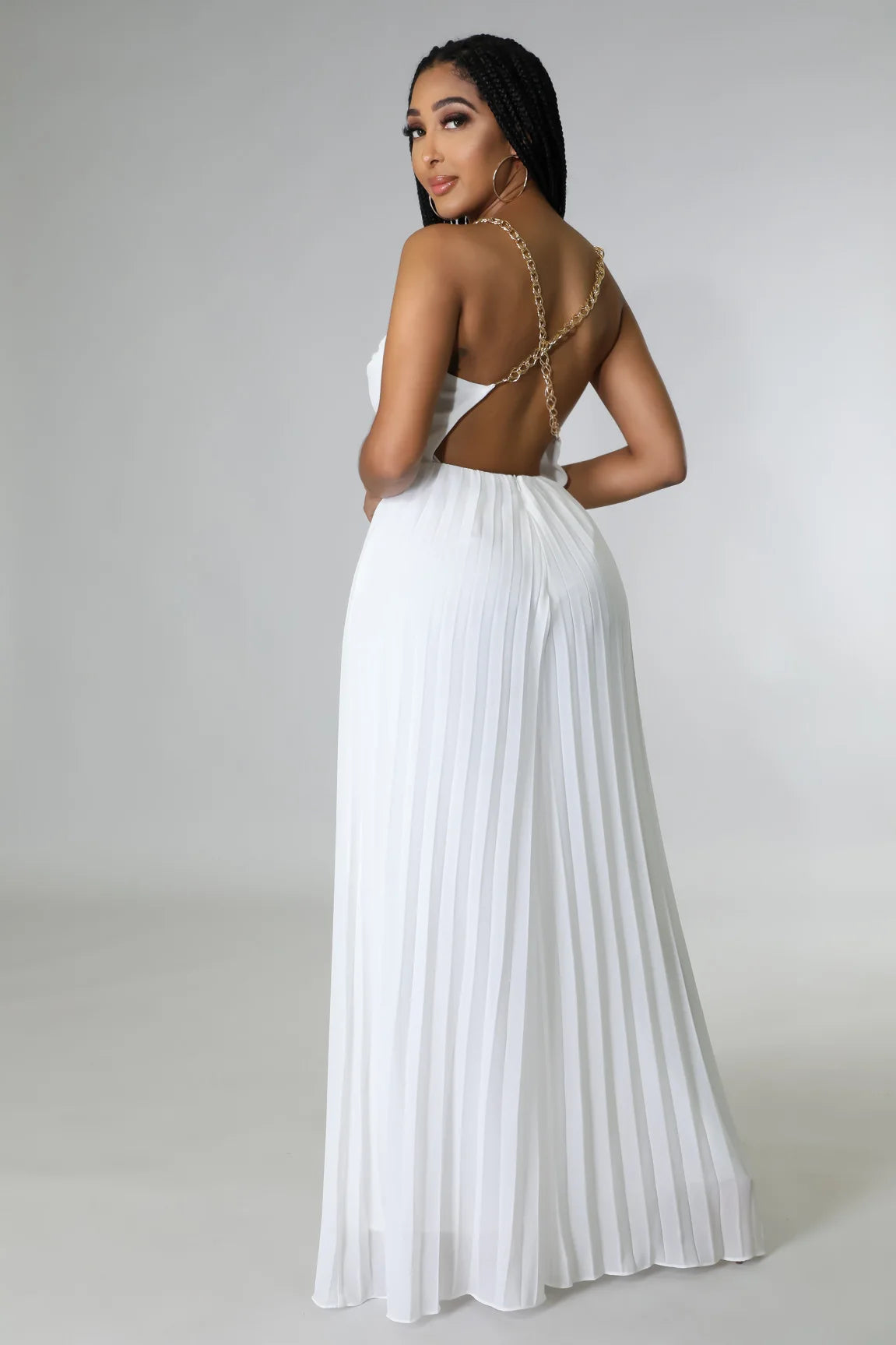 Kannia High-end Pleated Backless Wide-leg Jumpsuit