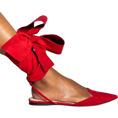 Pointed Toe Shallow Mouth Lace Up Shoes Flat Heel Sandals