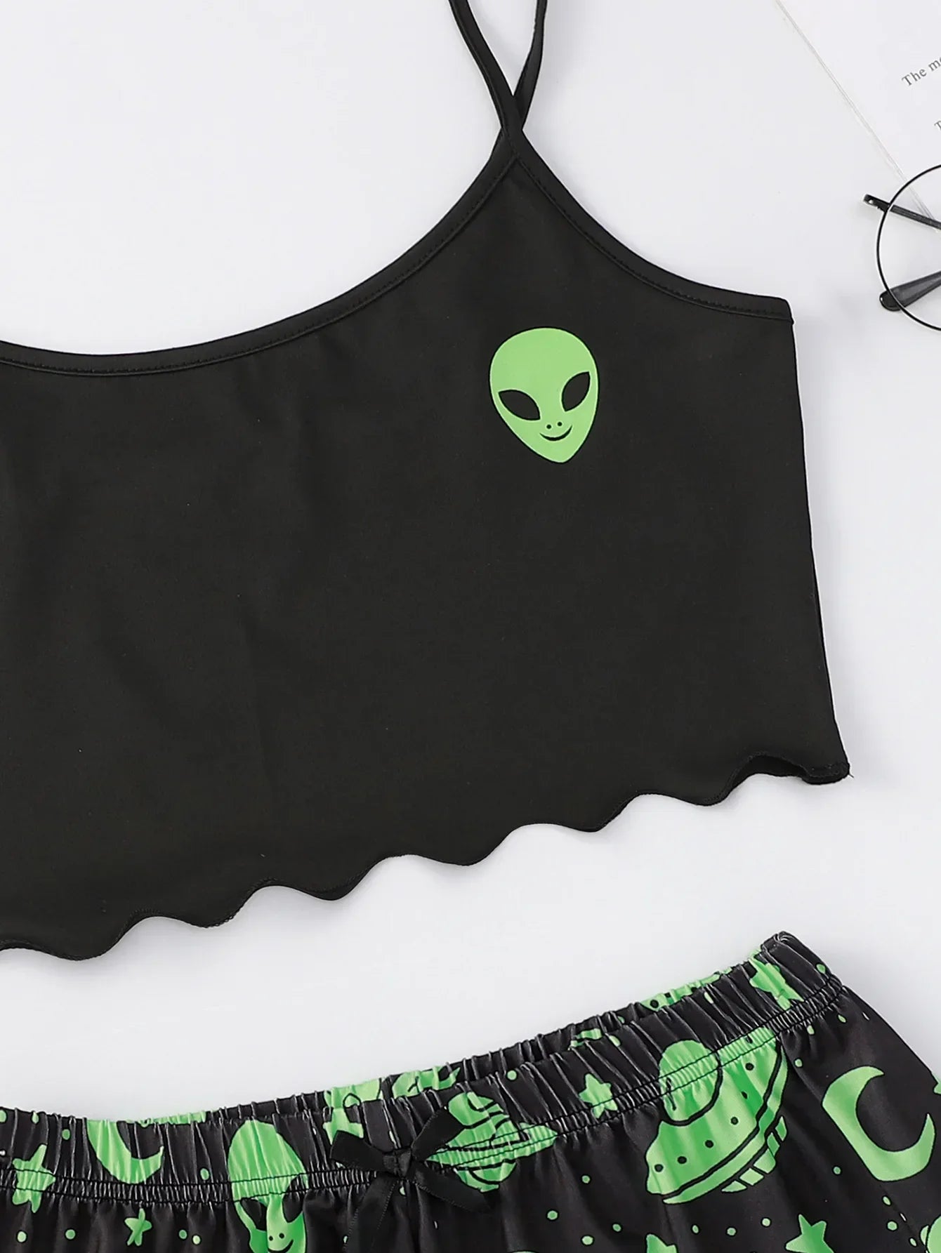 Alien Print Sling Pajamas Set (Top And Shorts)