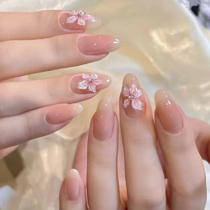 24pcs Women'S Nail Set Burgundy Almond Shape Medium Length Solid Color with Floral Golden Dust Design Fake Nails for Women/Girls