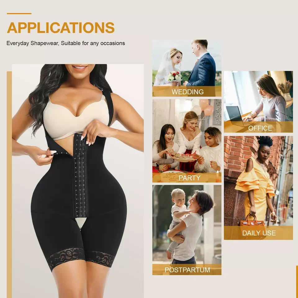 Compression Fabric Abdominal Control Adjustable Shoulder Clasps And Buttock Butt Lifter Slimming Body Shaper