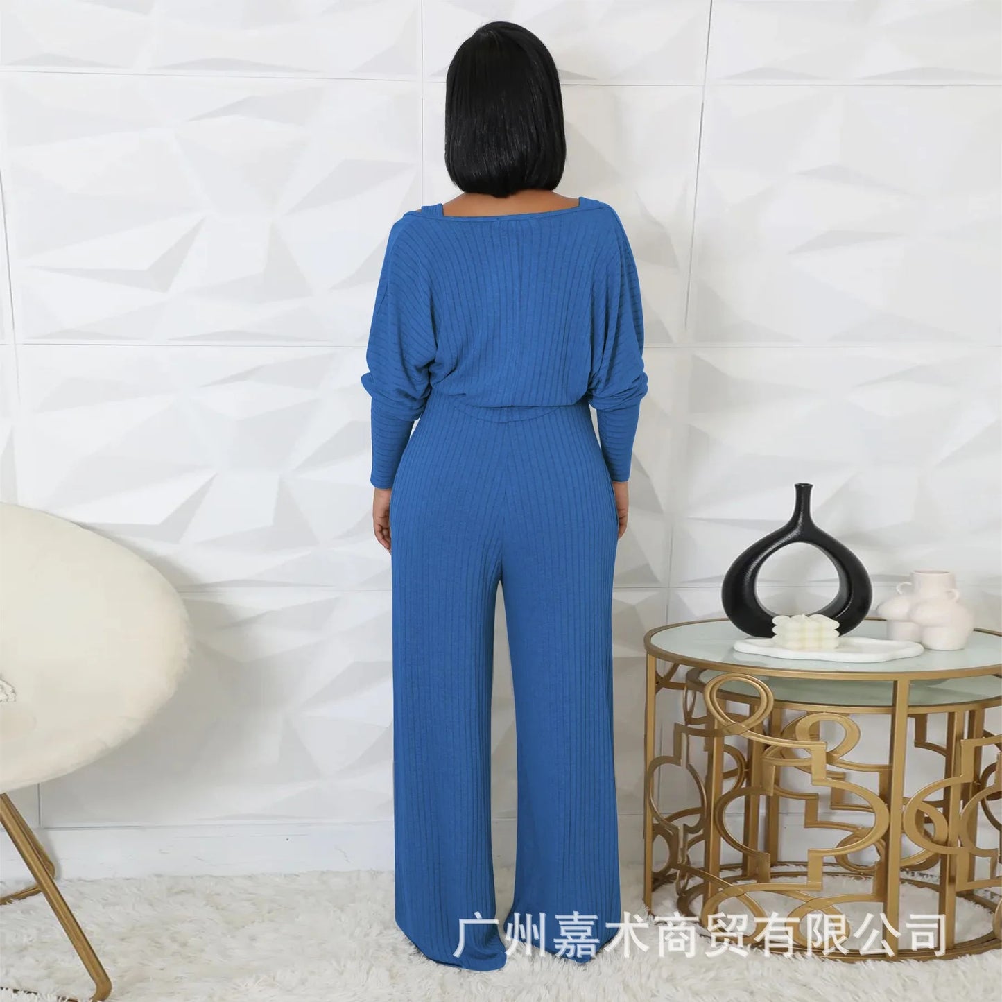 Trendy Solid Color Elastic Wide Leg Jumpsuits (2pcs.)