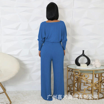 Trendy Solid Color Elastic Wide Leg Jumpsuits (2pcs.)