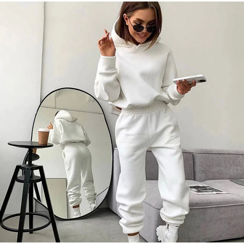 Sanga Two Piece Sets Hooded Sweatshirts Streetwear Pants Solid Suit Sweatpants Jogging Trousers (Autumn Outfits)