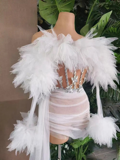 Strapless Mesh Ruffles 2 Pieces Bodycon Mini Dresses