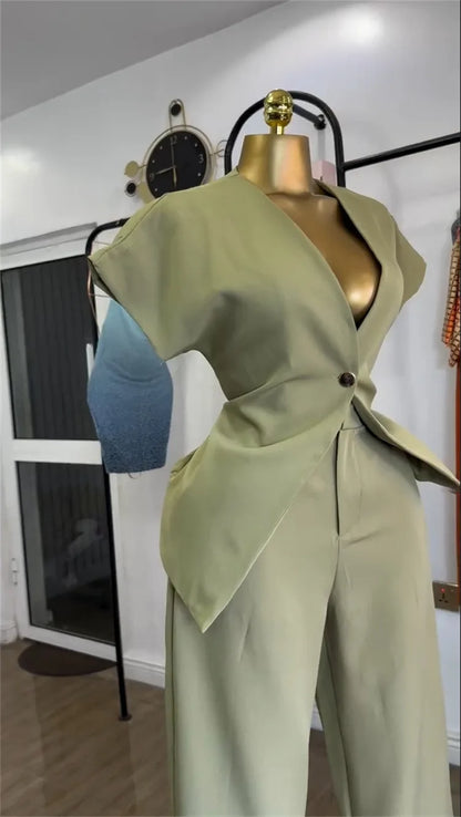 Single Button Blazer + Wide Leg Pant Sets